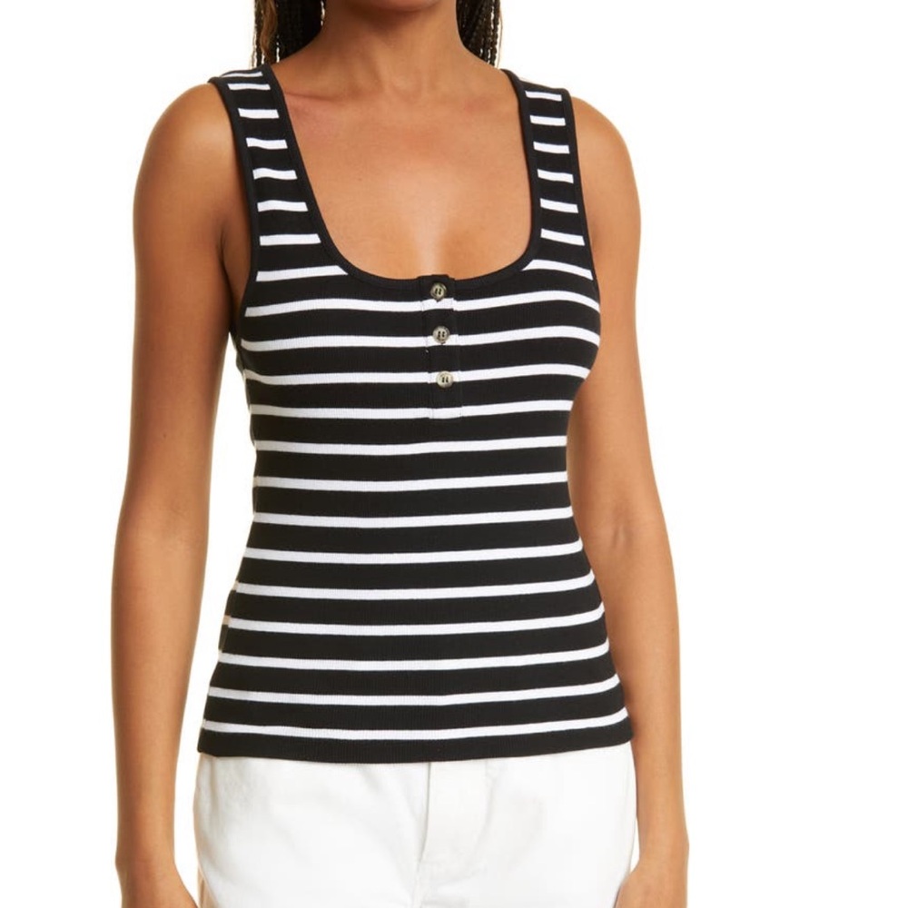 La Ligne Stripe Stretch Organic Cotton Henley Tank Size Medium